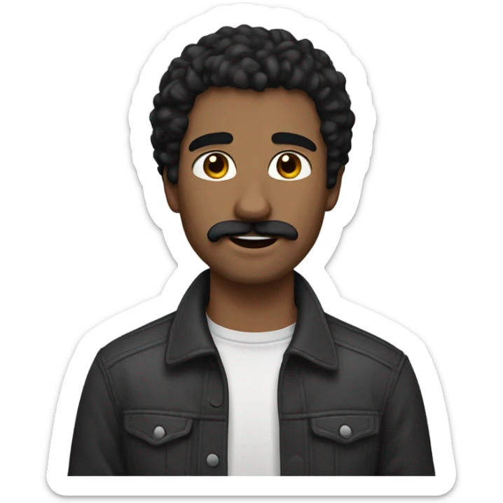 Guy with black mustache and facial hair and shoulder length dark shaggy hair and hazel eyes  sticker