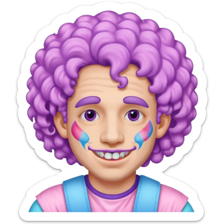 very colorful puffy violet curly haired man made out of cotton candy wearing teeth-braces and excessive face tattoos just face  sticker