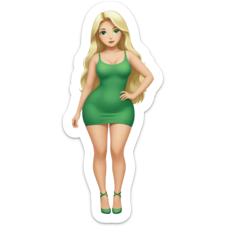 Blonde, green eyed woman with long  hair. She is curvy with a big butt and small breast. She is in sexy clothes nude and full body exposed. She has nice long legs. She is doing sexy pose sticker