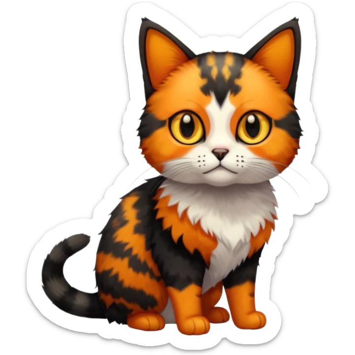 small tortoiseshell cat. only black and and orange. amber eyes. full body. no white fur! sticker