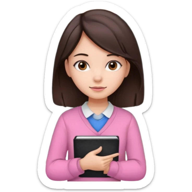 a girl with shite skin and dark brown hair studying with blackboard Pink sticker