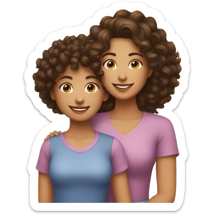 brunette mom with curly hair and brunette daughter with curly hair smiling  sticker