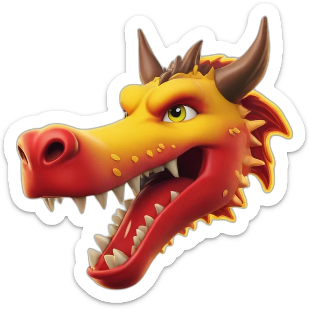 Un dragon mi loup rouge et jaune moutardes, avec des corne jaune moutard. Il qui crache du feux sticker