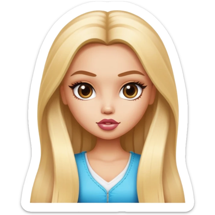 pretty bratz baddie, straight long hair, light skin, blonde hair sticker