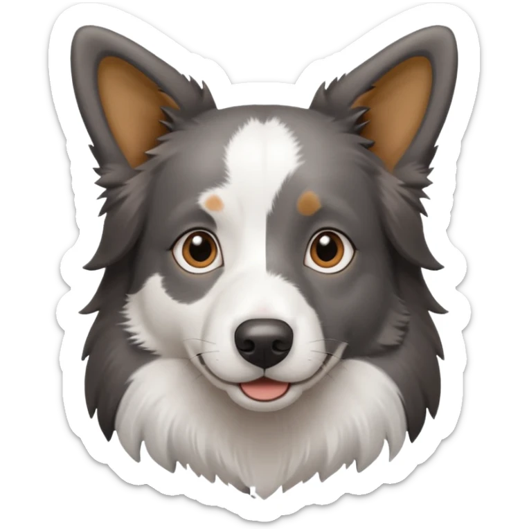 A border collie dog with grey and white fur and brown eyes straight ears  sticker