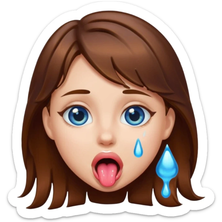 Girl with brown hair, blue eyes, a wet slimy face and her tongue out. Just on her face, hair and tongue. sticker