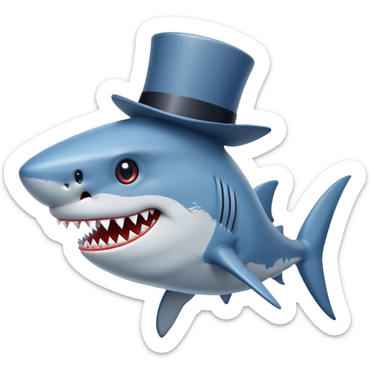 shark with a tophat in the style of pixel art sticker