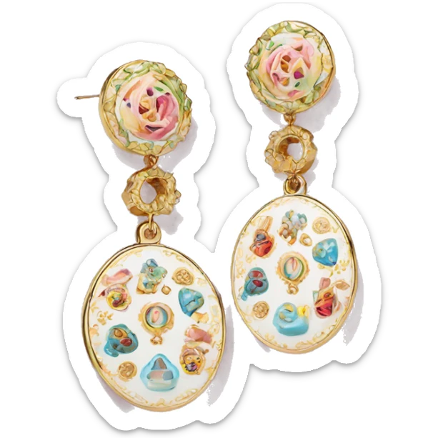 Dolce and Gabbana earrings with colourful pastel ornament print and golden detais  sticker