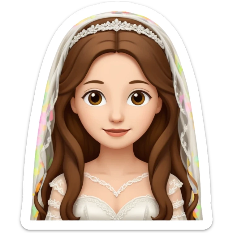Blonde skin bride with a long veil with brown hair with a chin on her face sticker