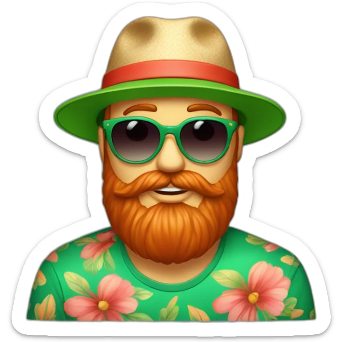 bright-red-beard-wearing-a-floral-shirt-and-wearing-green-sunglasses-and-a-bucket-hat-giving someone a hug sticker
