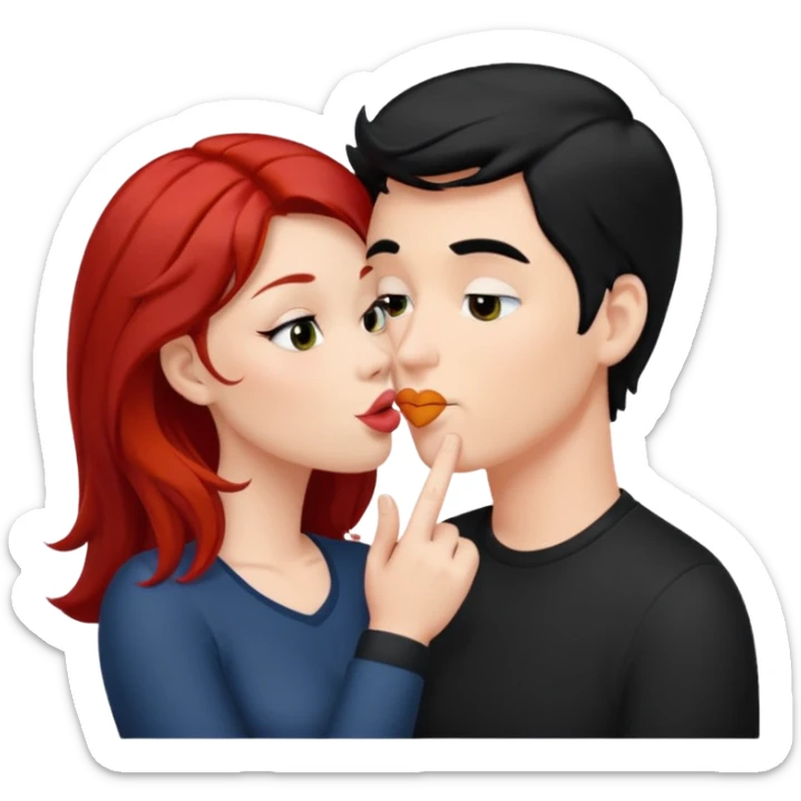 white man with black hair and redhead woman blowing eachother a kiss  sticker