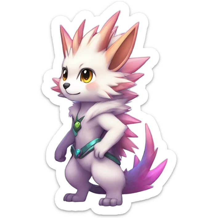 Anthro Scalie Spiky Cool Edgy Magical Shiny Colorful Pastel Sparkle Kemono-style Chibi Fantasy-Animal-Fakémon-Pokémon-Hybrid Fur Sona Aesthetic Full Body sticker