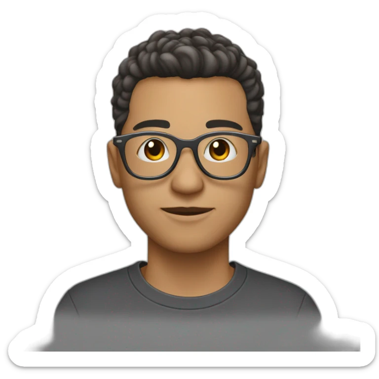 a guy with dark  mushroom hairstyle light skin in silver round glasses in a black t-shirt sticker