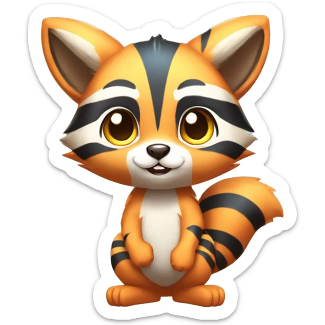 Colorful Shiny Kawaii Cute Raccoon-Tiger-Fakémon-Pokémon full body sticker