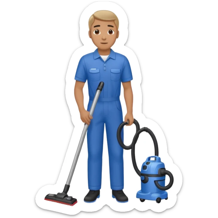 técnico de limpieza hombre sujetando una aspiradora de agua (medio cuerpo) sticker
