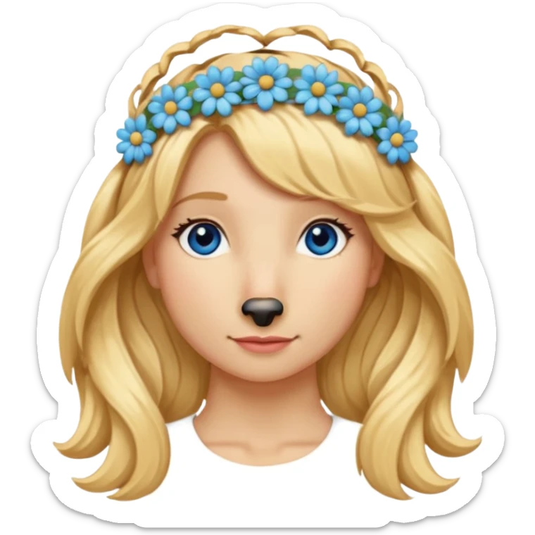 Long, straight, blonde hair, blue eyed woman.   Wavy, blonde goldendoodle sticker