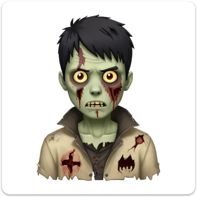 Zumbi homem com o cabelo no corte Wolf cute de franja lisa preta sticker