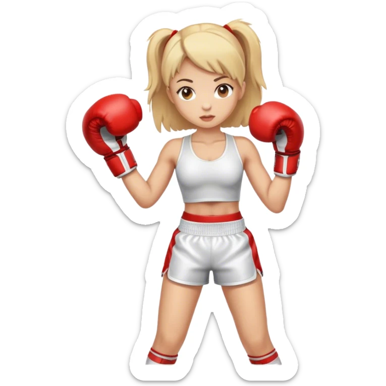 A bright girl in a boxer's stand with boxing gloves in her arms sticker