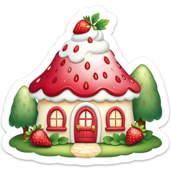 An enchanting and whimsical strawberry shortcake made in a magical cottage in an enchanted forest sticker