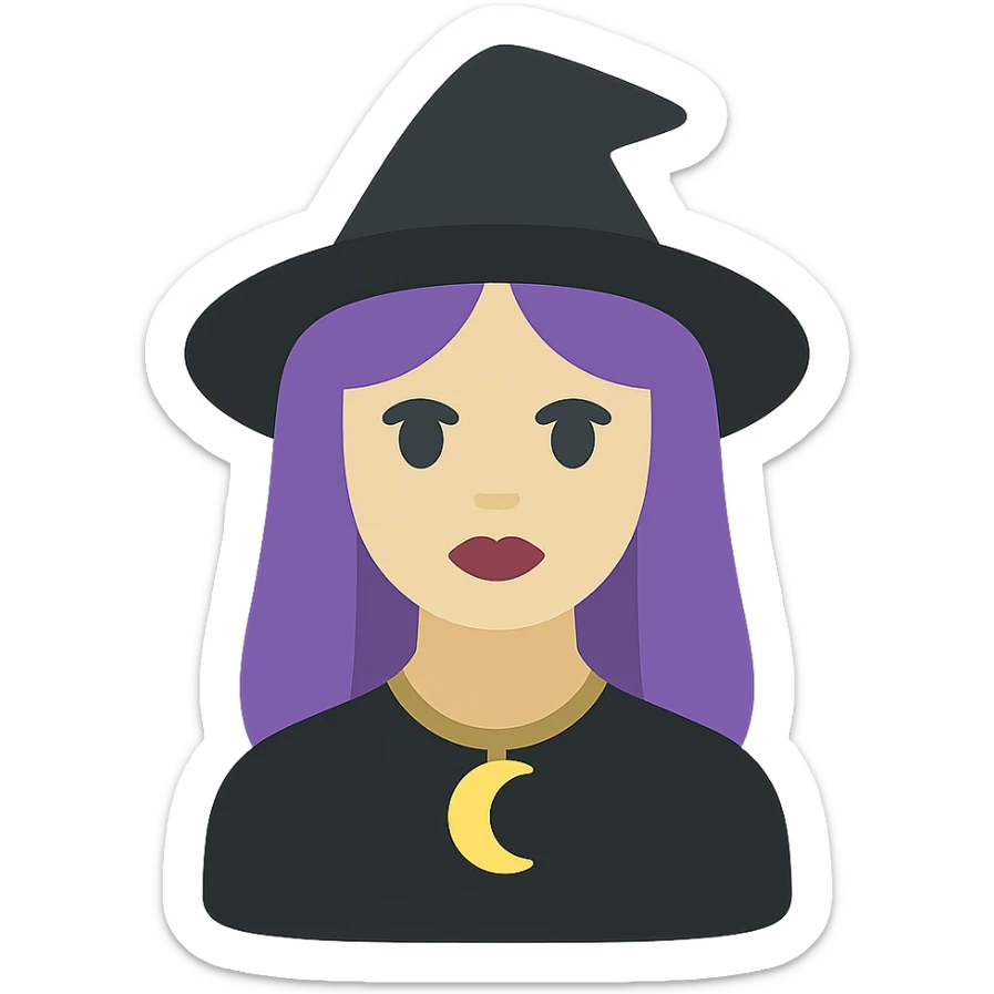 colored icon of a gothic woman with purple hair, witchy touch sticker