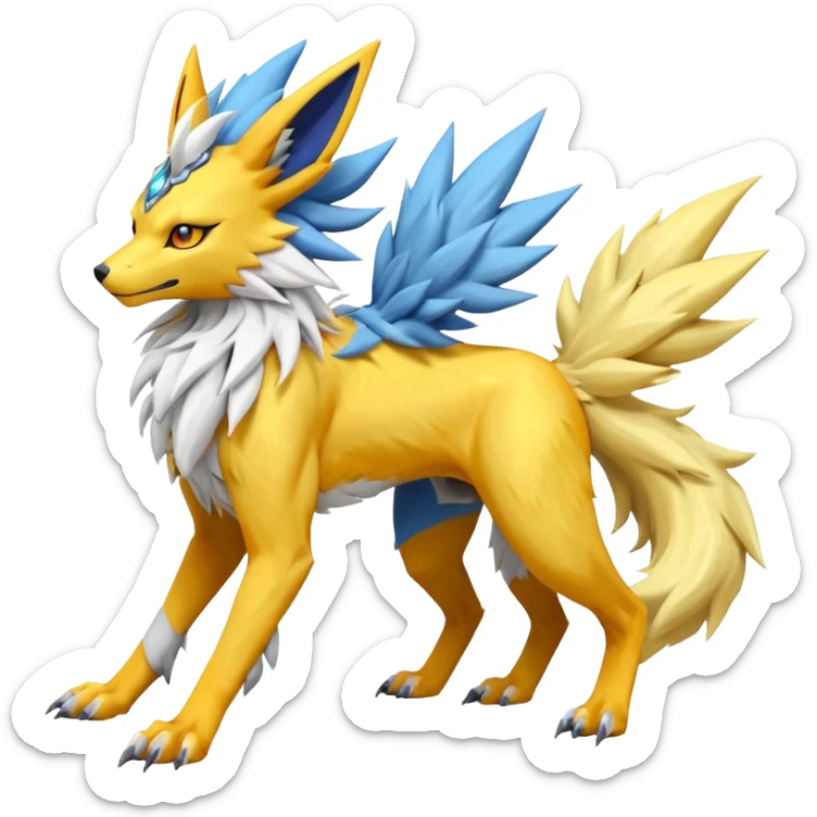 Feral Solgaleo-Jolteon-Renamon-Zeraora-Vernid-Sergal-fusion-hybrid-creature, full body  sticker