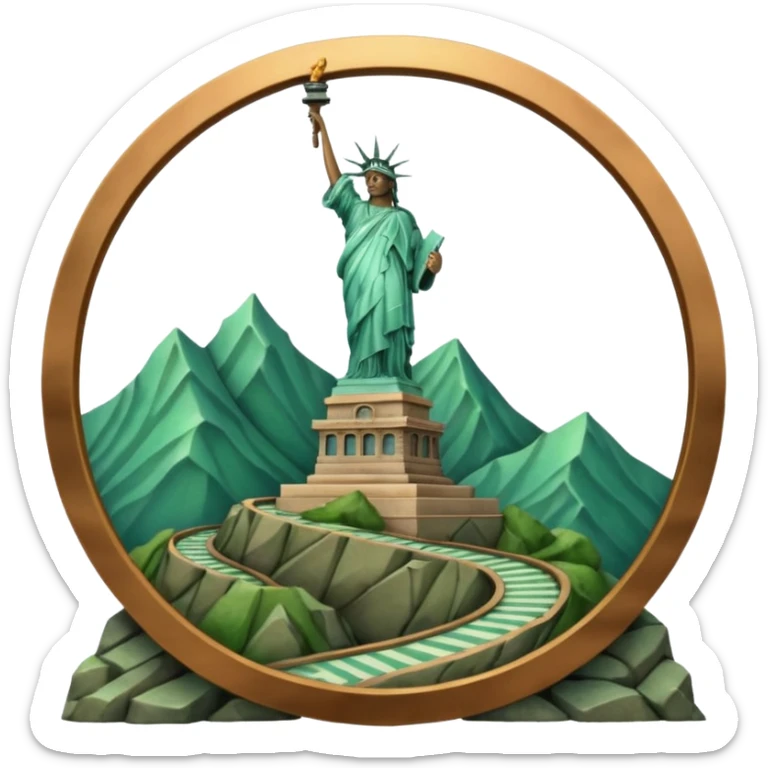 Montaña con con la estatua de la libertad con subida en curva zigzag sticker