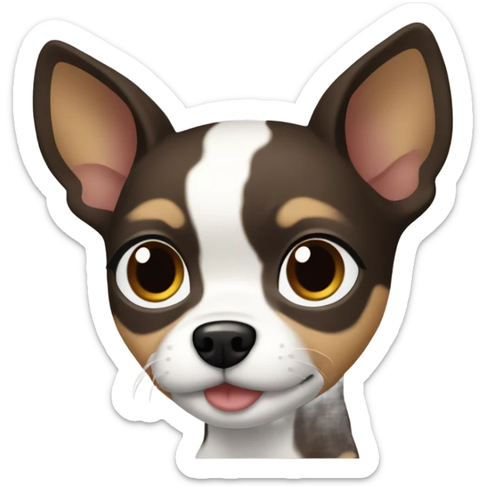 Wavy dark brown hair Filipina with Chihuahua black and white. sticker