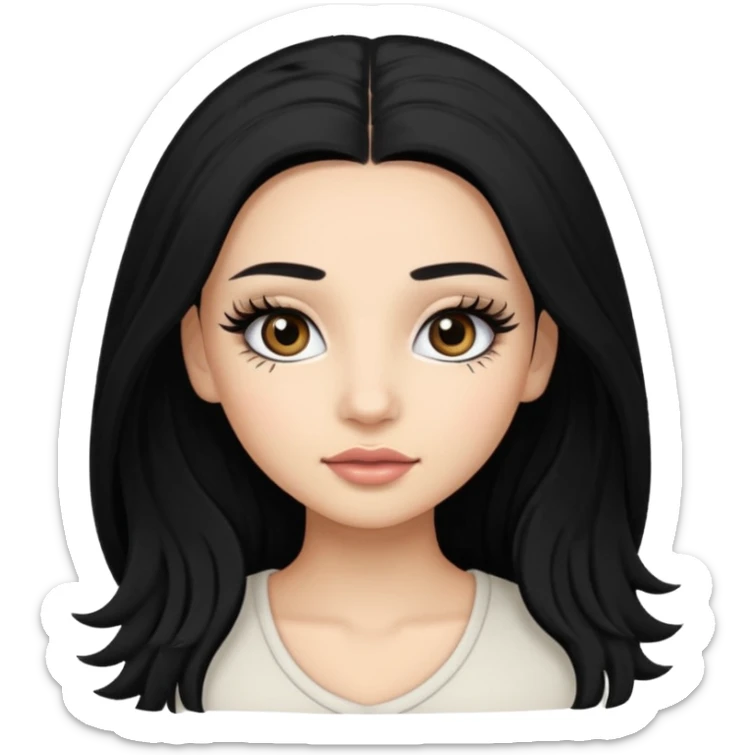 ragazza truccata con le ciglia finte con i capelli neri lunghi sticker