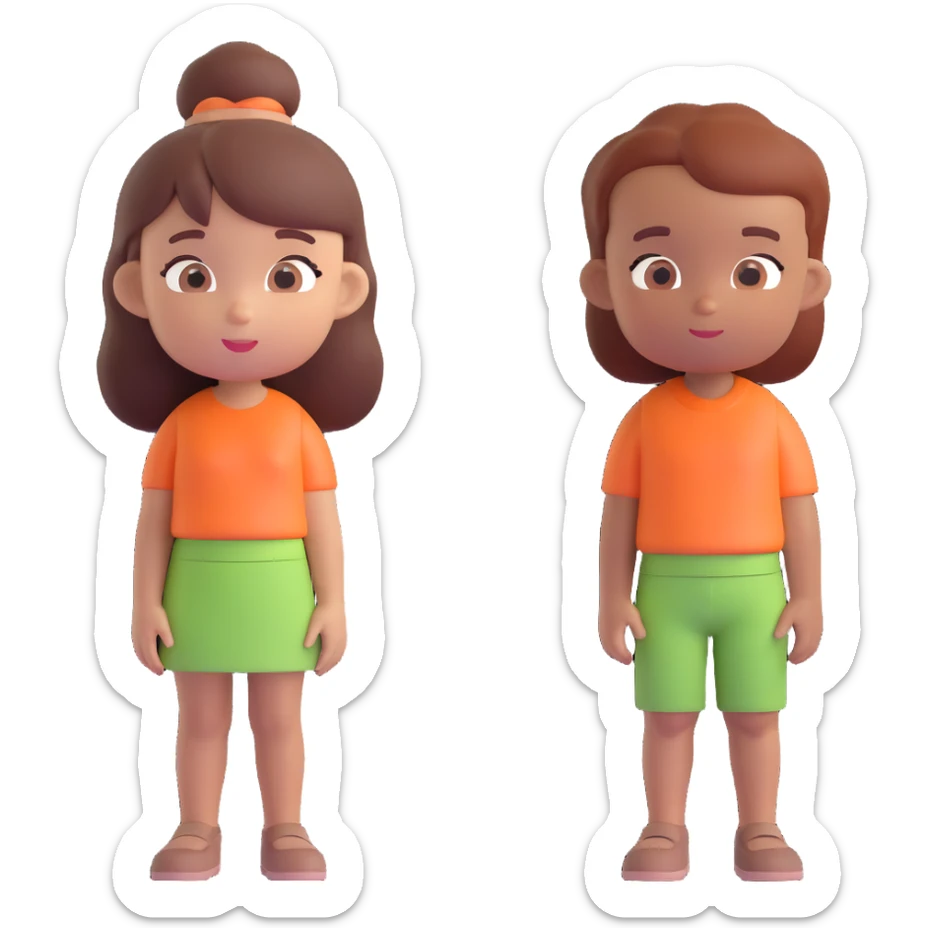 Slightly increase the volume of the upper body of the girl, separate the girl and the boy from each other, and make the skin color the same for both characters. Maintain the cartoonish 3D style. sticker