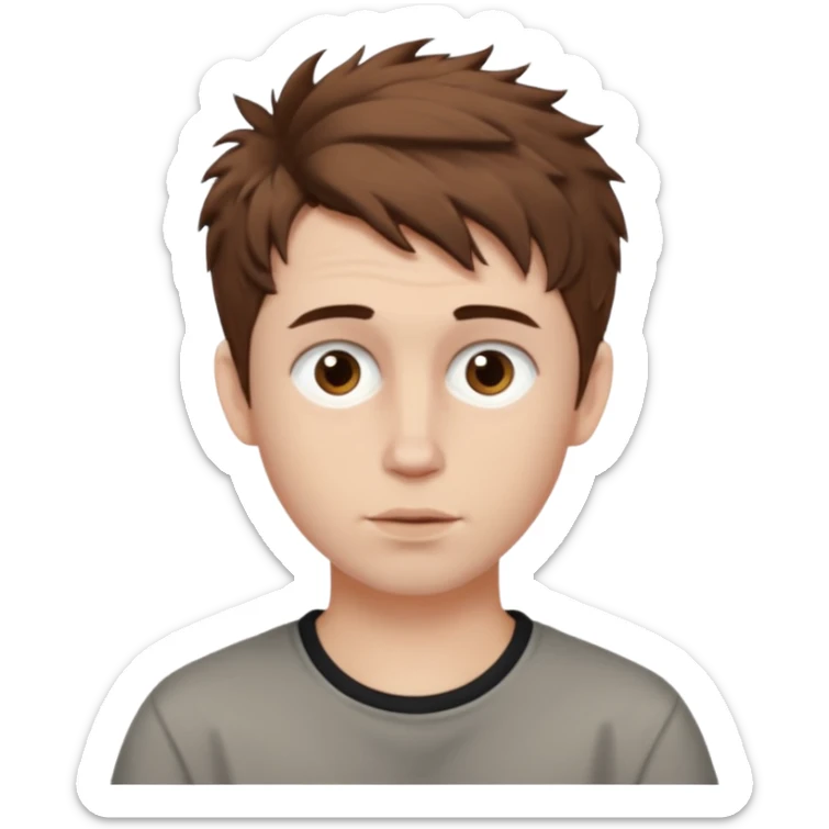 Create an emoji of YouTuber DavidMC's face - he has hair with short sides but a messy top, it is brown. It is not super curly and he has white skin sticker