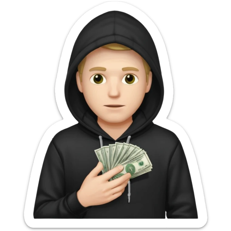 robber with a wad of money but he is white and in black hoodiethis guy with money sticker