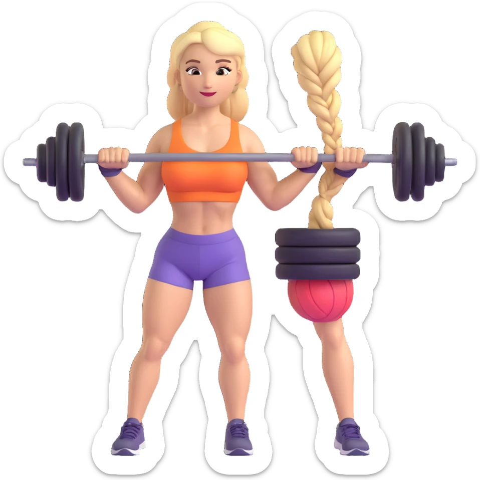 blondes Mädchen mit Zopf, muskulös, im Gym-Outfit, hebt Gewichte sticker