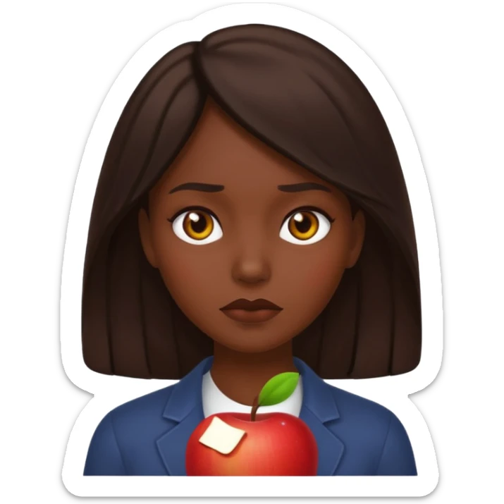 brunette woman with a dark, unsettling aura, minimal details, clear emotion, Apple emoji style sticker