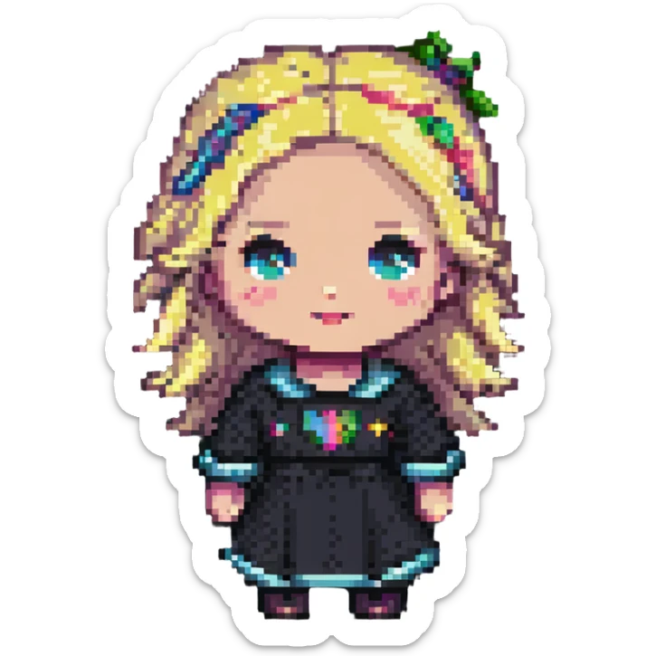a little girl with blonde hair, pixel art style sticker