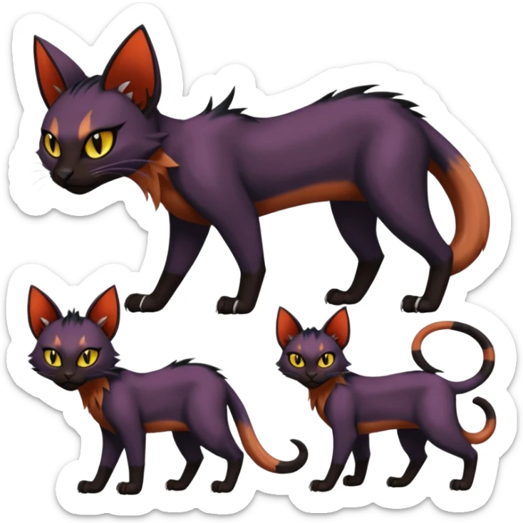 Black edgy Noivern-Bastet-Purloin-Torracat-Lykoi-Caracal-cat-Fakemon-fusion-hybrid-creature sticker