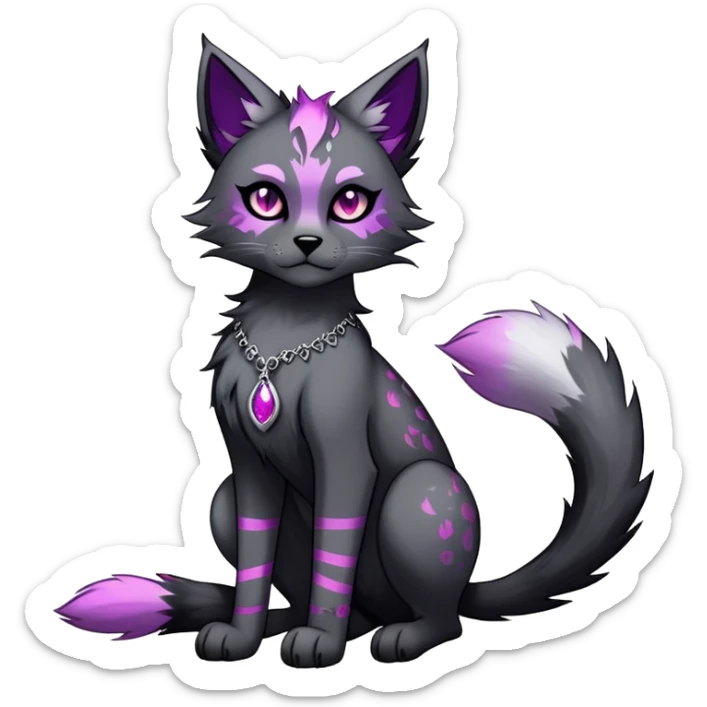 Vibrant dark edgy gothic Falvie-Fionbri-creature-sparkle-feline-fursona, full body, with random markings sticker