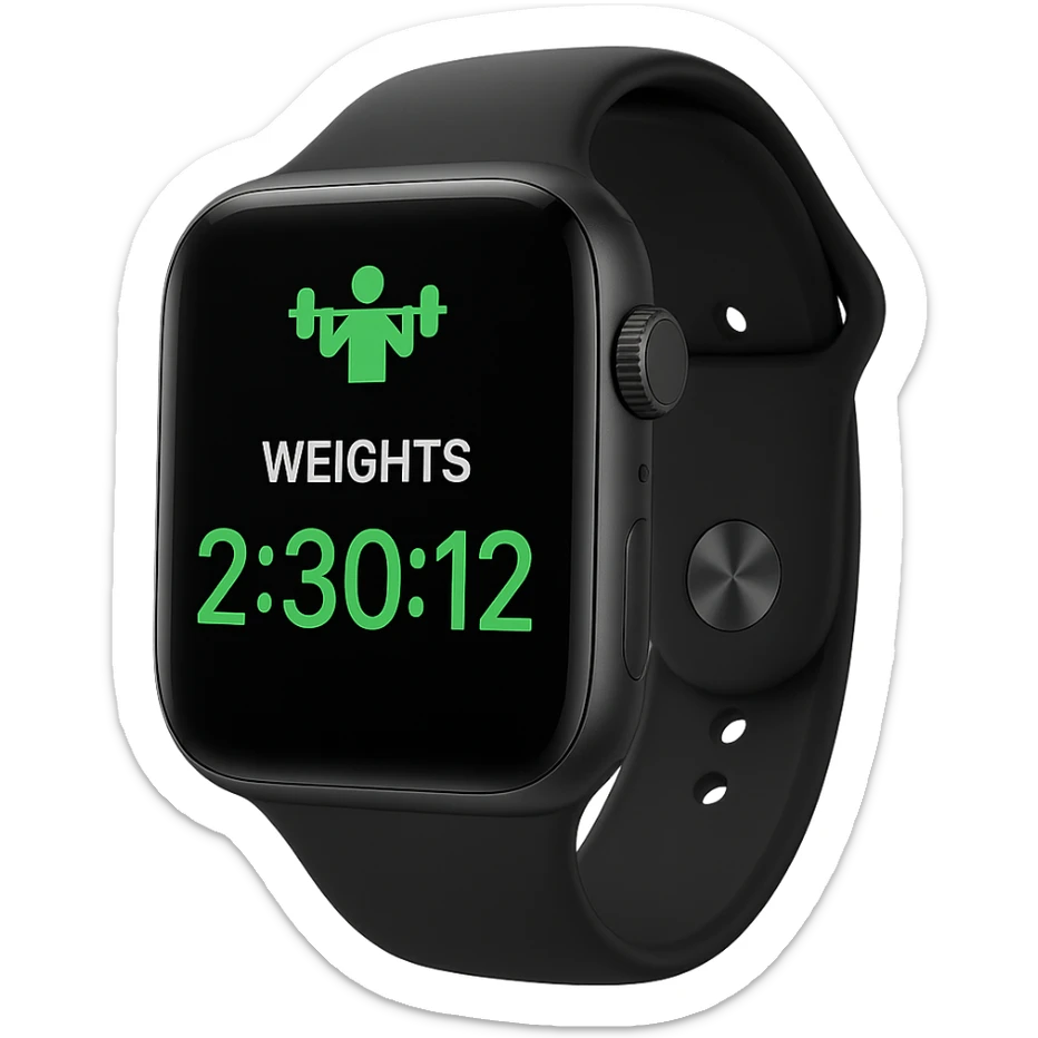 smartwatch con modalità attiva di pesi che segna 2 ore e mezza di palestra, REALISTICA 4K sticker