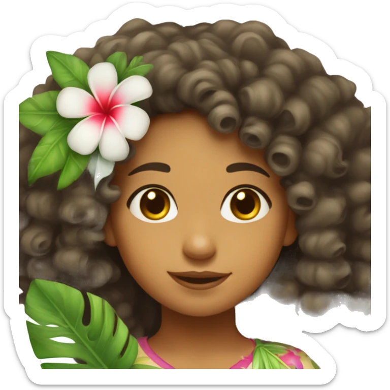 A cute mixed race island girl with curly hair and a hawaian flower in her hair  sticker