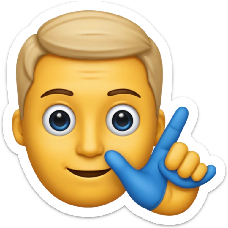 Emoji con una faccia blu giga chad con una mano con un dito che indica il mento sticker