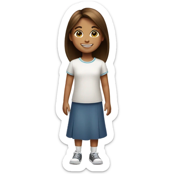 a 10-year-old girl with brown straight hair stands and smiles beautifully sticker