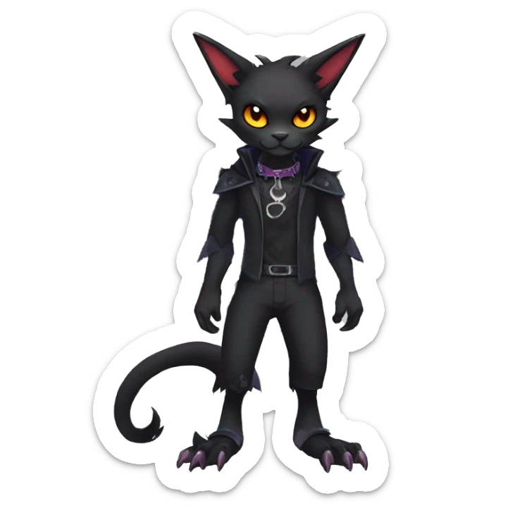  cool edgy anthro dark-themed animal vampiric bat-cat-hybrid Fakemon  with a collar full body sticker