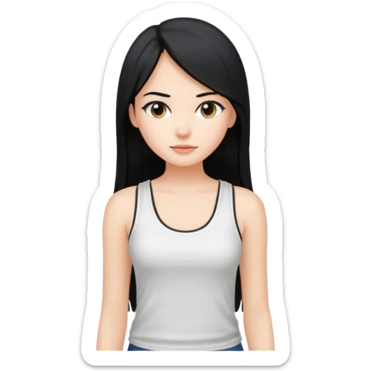 a pretty bratz fair girl with long straight black hair  with a white tank top sticker