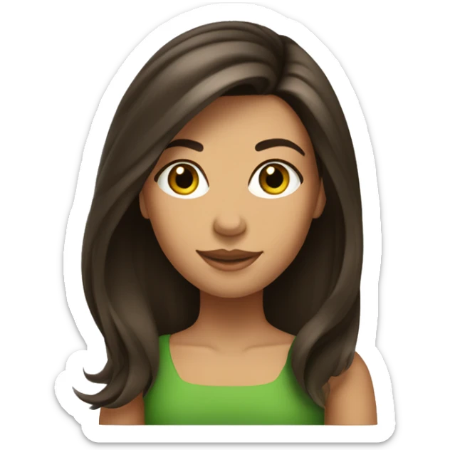 Tanned brunette girl with medium dark blowout hair and green ey sticker