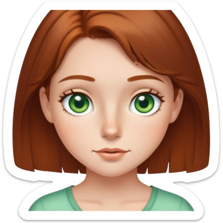 short girl, with brown hair , bgreen eyes and freckles  sticker
