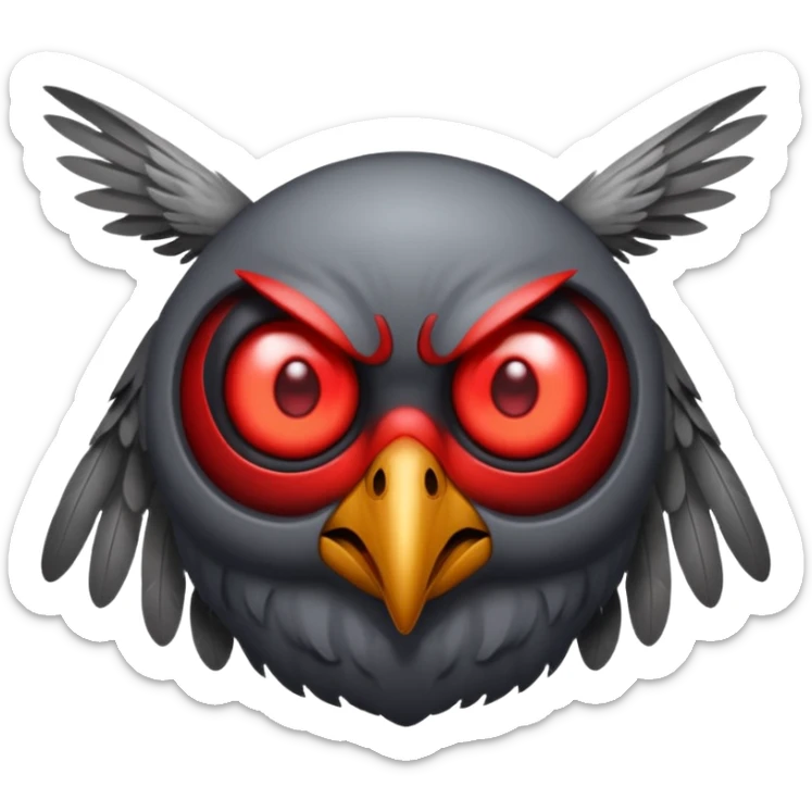 Create a scary emoji of the mothman with bright red eyes and as depicted in the legend sticker