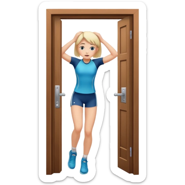 Make an emoji of a girl banging their head on the door frame after jumping  sticker
