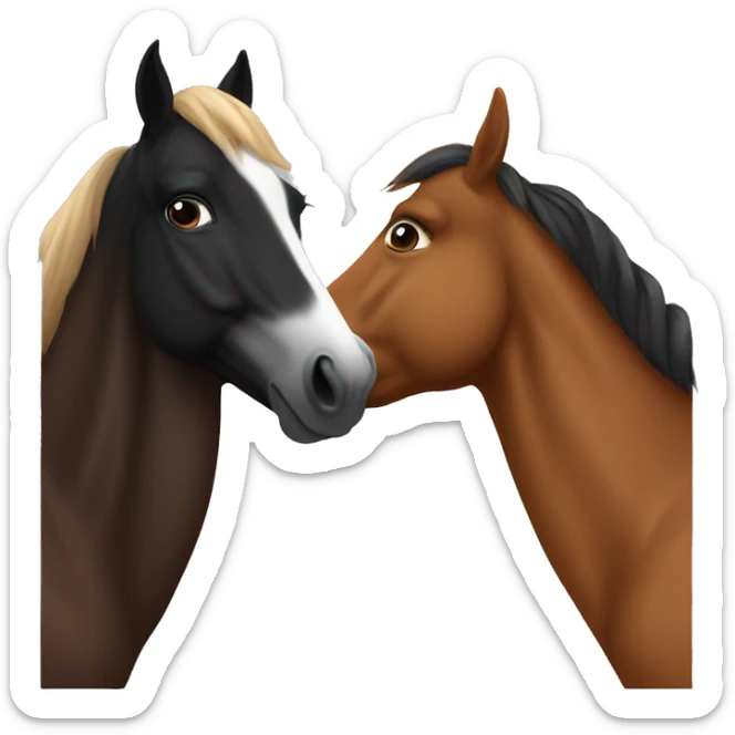 2 horses are kissing each other. One is black with white nose and the other one is chestnut  sticker