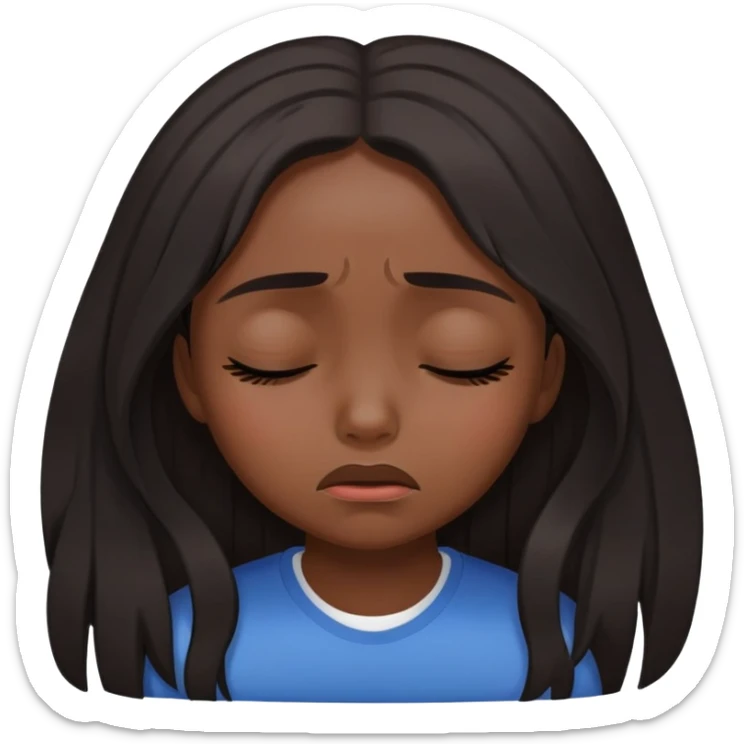 black dark girl long dark hair super sad crying eyes closed sticker