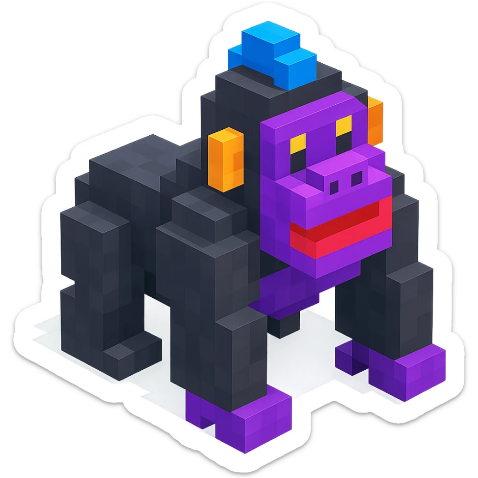 isometric view of a gorilla in voxel style sticker