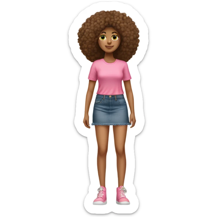 Tan girl with Afro and pink button top and jean skirt full body sticker